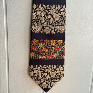 Metropolitan Museum of Art Silk Tie Navy Floral Blocked Dark Academia Vtg